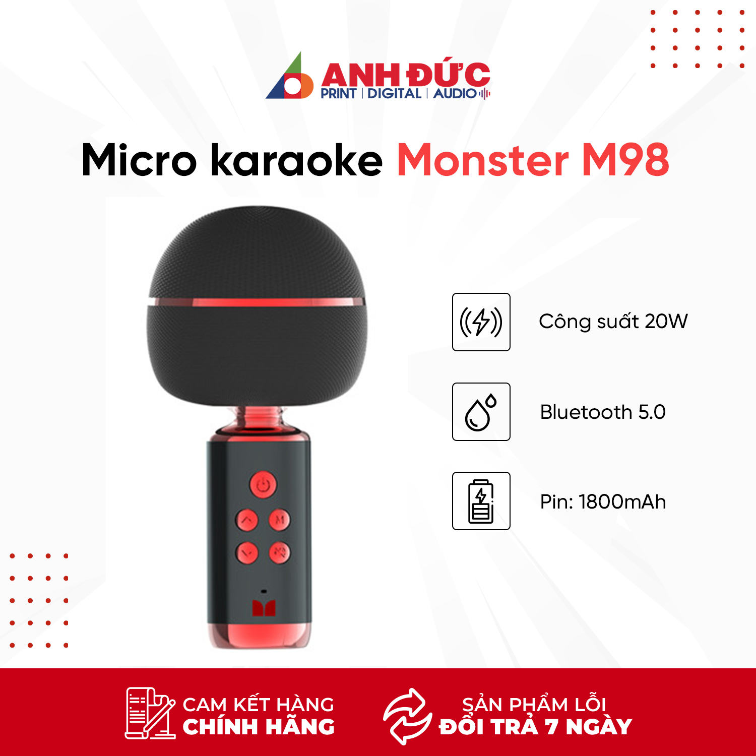 Micro Bluetooth Karaoke Monster M98 - Hàng Chính Hãng