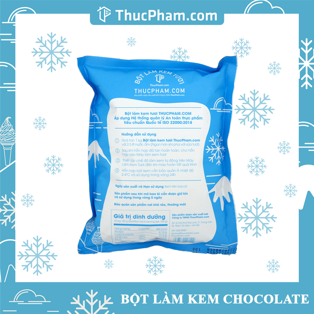 Combo 5 Gói Bột Làm Kem Tươi ThucPham.Com Vị Chocolate- Túi 1kg - Được Chứng Nhận HTQL An Toàn Thực Phẩm ISO 22000:2018