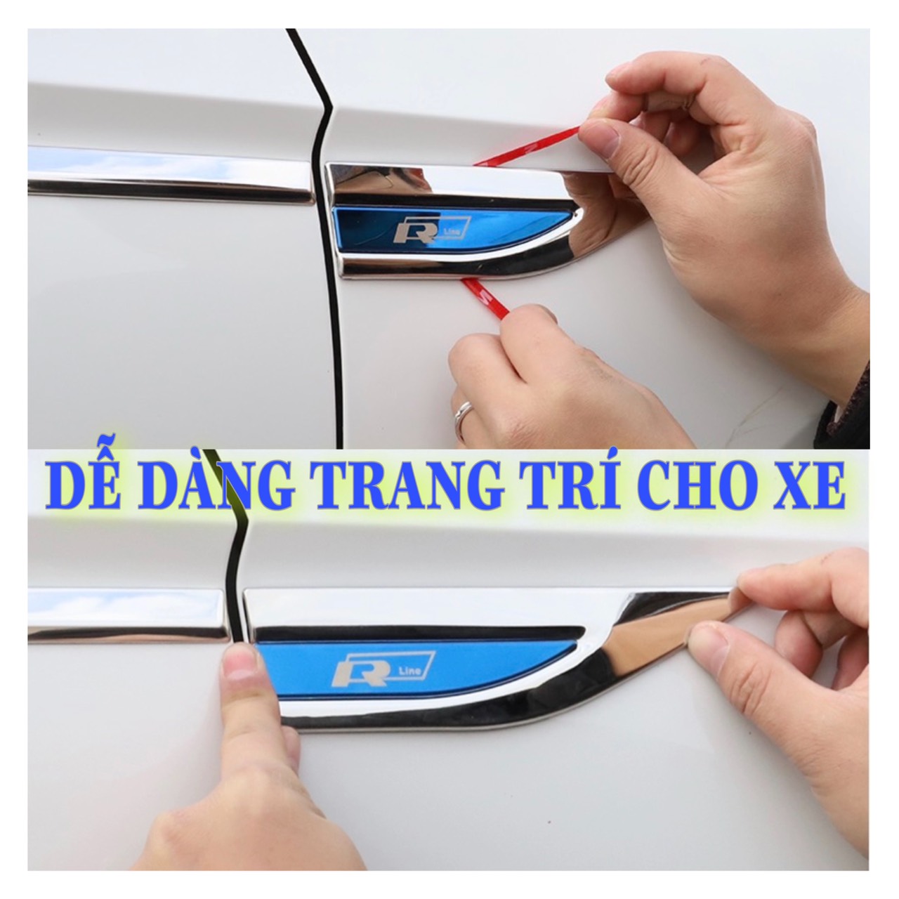 Bộ 2 cặp (4 chiếc) ốp mang cá R-Line thể thao trang trí ô tô dán hai cửa