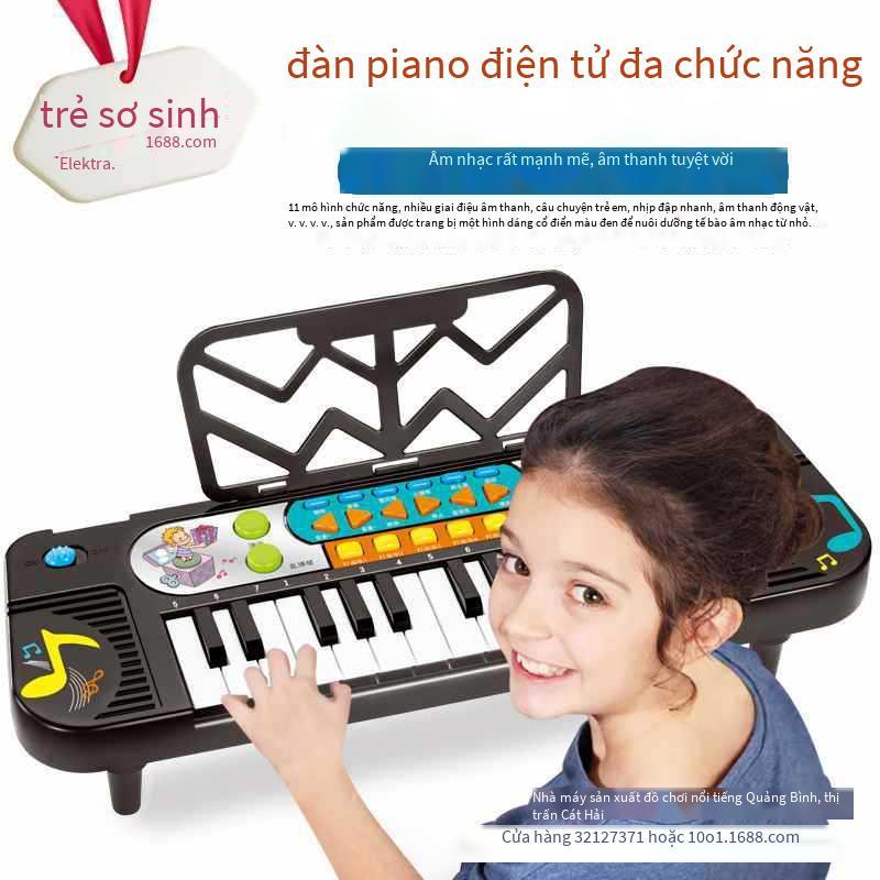 Đàn piano điện tử phong cách mới nhất dành cho trẻ em màu đen đa chức năng có micro đồ chơi trẻ em có thể chơi piano với nguồn điện
