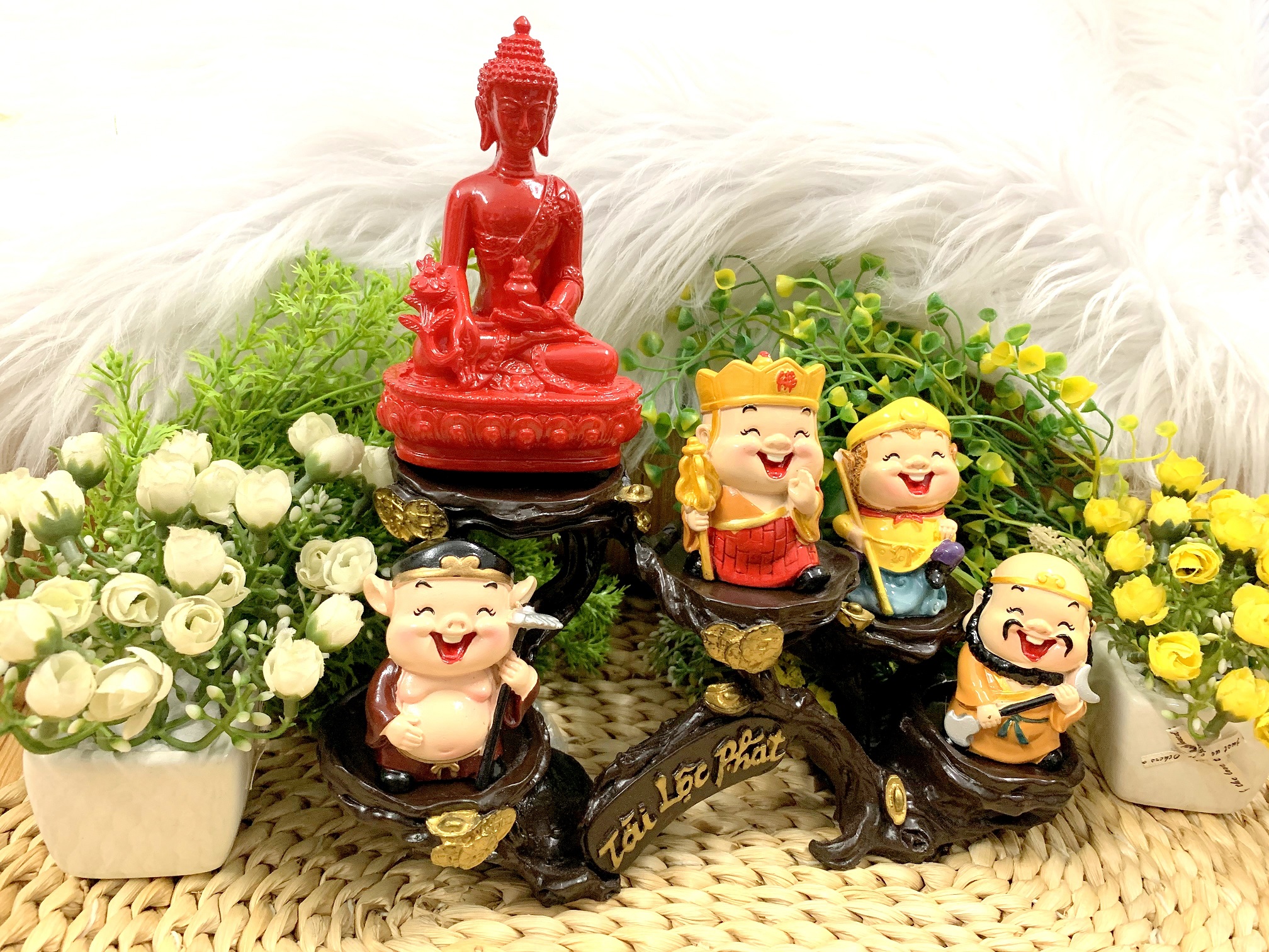Bộ Tượng Phật Tổ và Thầy Trò Đường Tăng tọa đế Tài Lộc Phát ( Hình Thật )