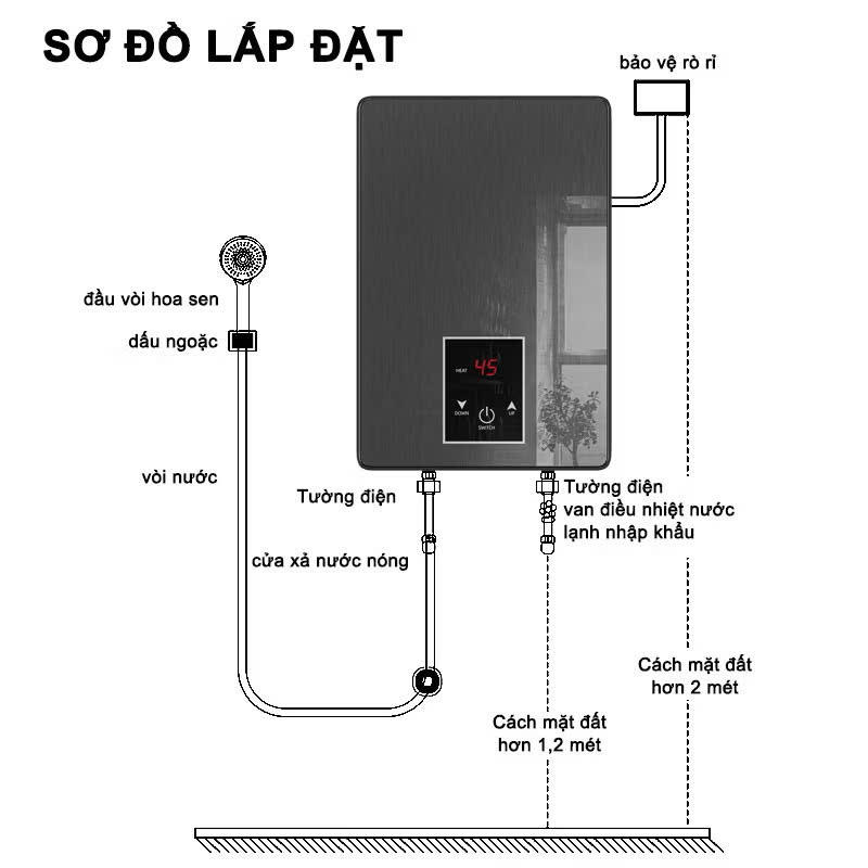Máy Nước Nóng Trực Tiếp Cảm Ứng LCD – Chống Giật An Toàn, Cảm Biến Nhiệt Thông Minh, Kèm Vòi Sen Cao Cấp