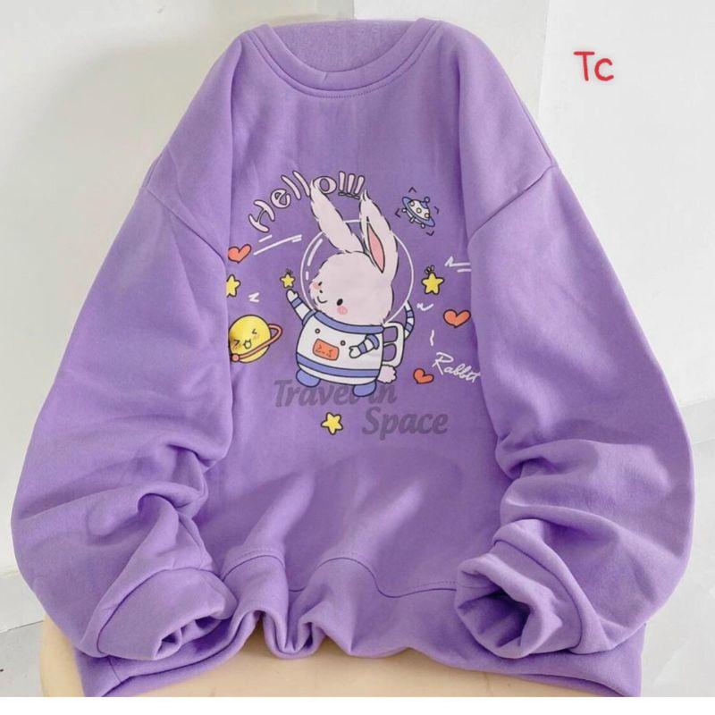 Áo Sweater Nỉ Bông Thỏ Tím Cổ Tròn Quella Strada Ulzzang Unisex Form Rộng