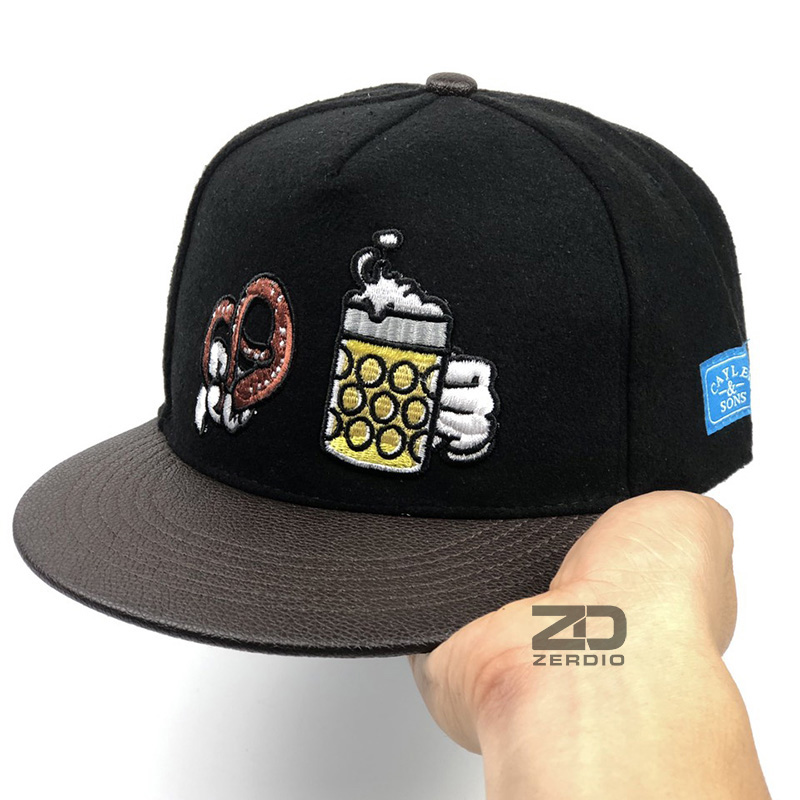 Nón hiphop, Mũ snapback nam nữ SN50 màu đen lưỡi da vải cotton dày cao cấp