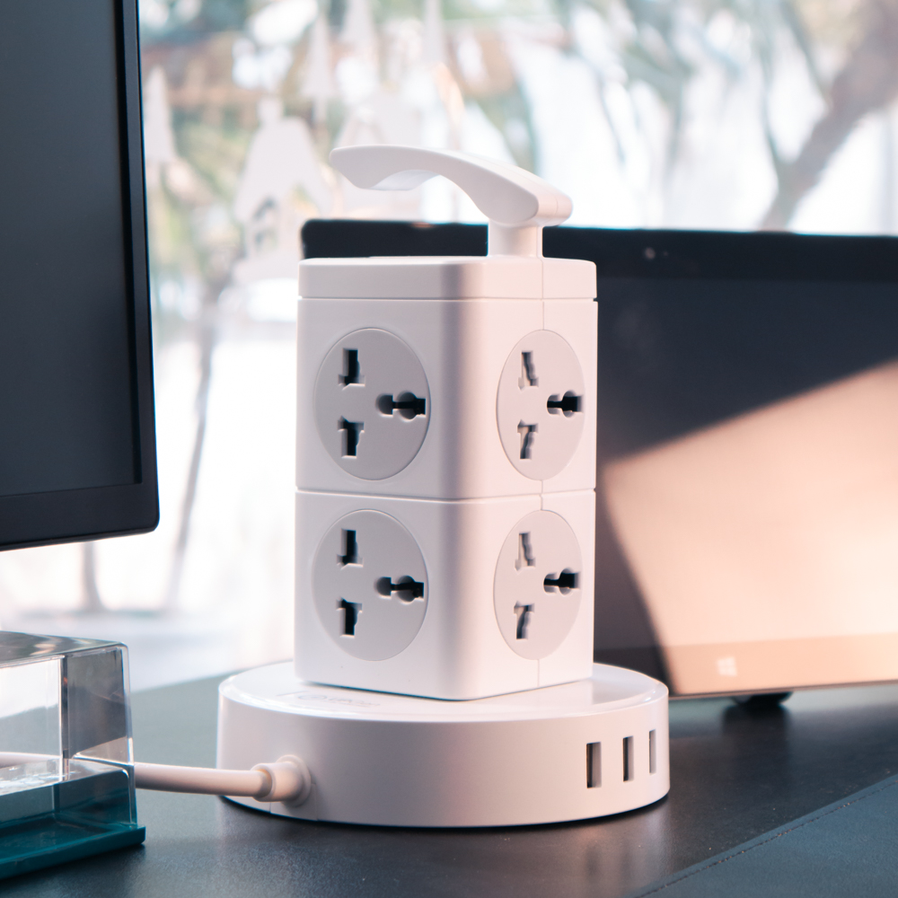 Ổ Cắm Điện Đa Năng UPGEN TOWER Dạng Tháp Nhiều Tầng Chịu Tải Lớn, 3 cổng USB Sạc Nhanh, An Toàn Chống Cháy, Chống Giật, Dây Dài 3m, BH 12 tháng