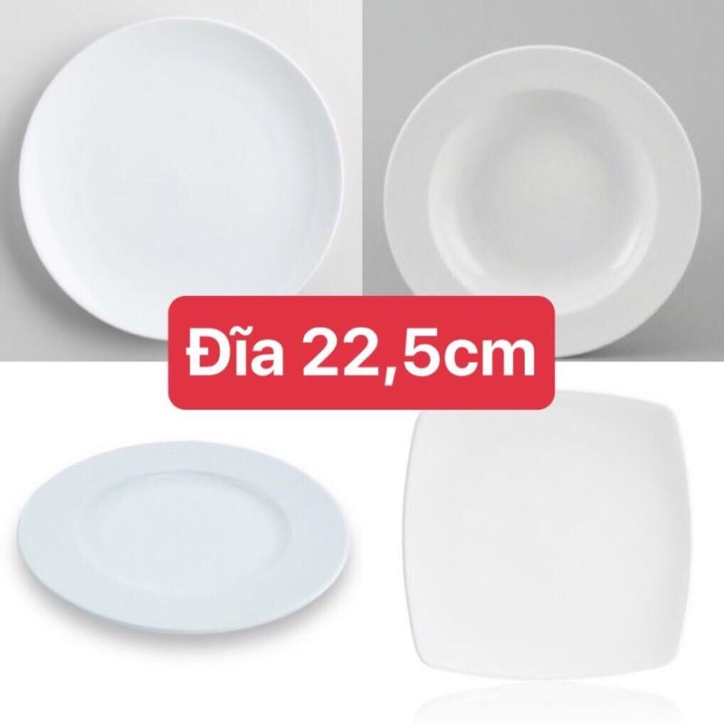 Đĩa sứ 9 inch 22,5 cm trắng tròn vuông các loại sâu cạn và ảo