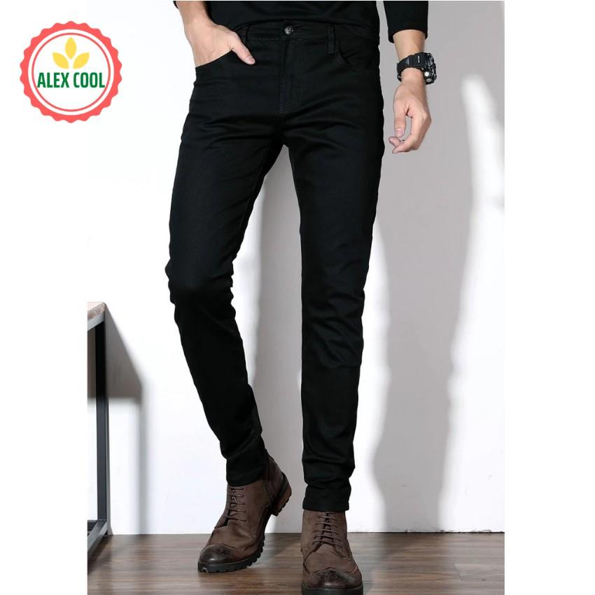 Quần jean nam đen trơn chất bò mỏng nhẹ ống côn cao cấp, phù hợp mùa hè, alex cool
