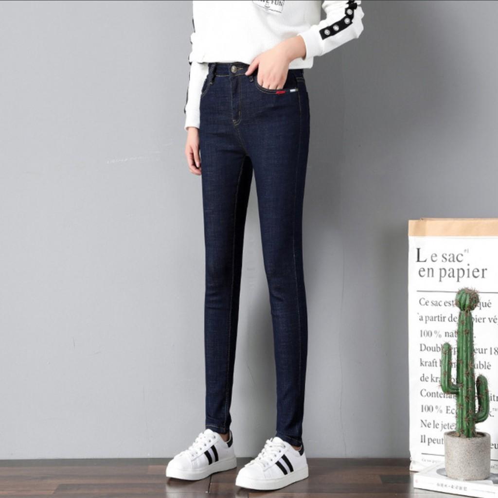 quần jean nữ trơn co giãn lưng cao