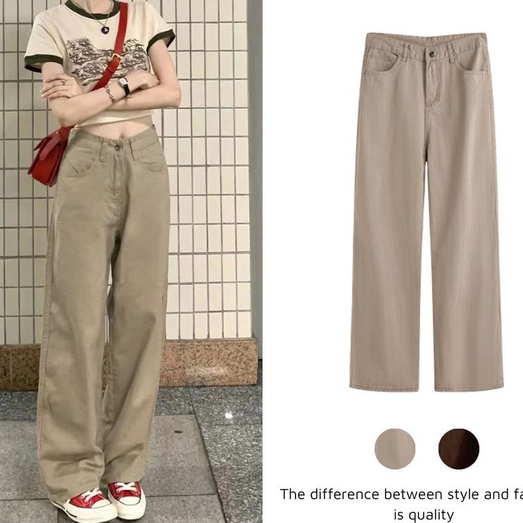 Quần jean kaki nữ ống suông quần dài 100cm lưng cao nhiều màu phong cách Ulzzang School - QJ02