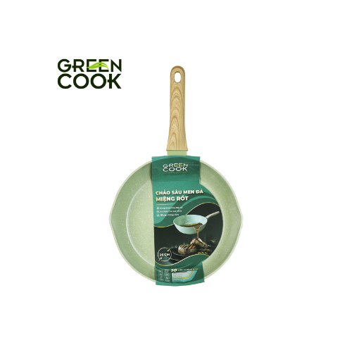 Chảo nhôm sâu men đá ceramic miệng rót Green Cook GCP231-26IH màu xanh 10 lớp chống dính sử dụng được trên tất cả các loại bếp - greencook