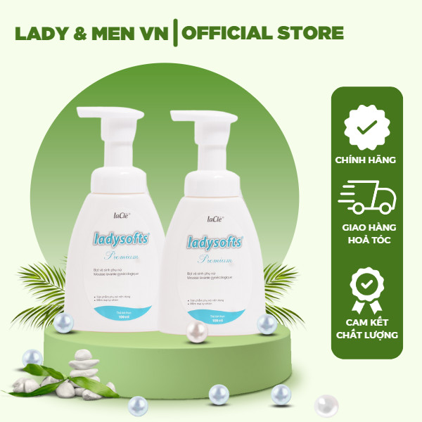 [COMBO 2 CHAI 100ML] Bọt rửa phụ khoa phụ nữ Ladysofts Premium Laclé Bộ 2 chai 100ml hỗ trợ dưỡng ẩm, làm sạch, mùi thơm - Lady &amp; Men VN