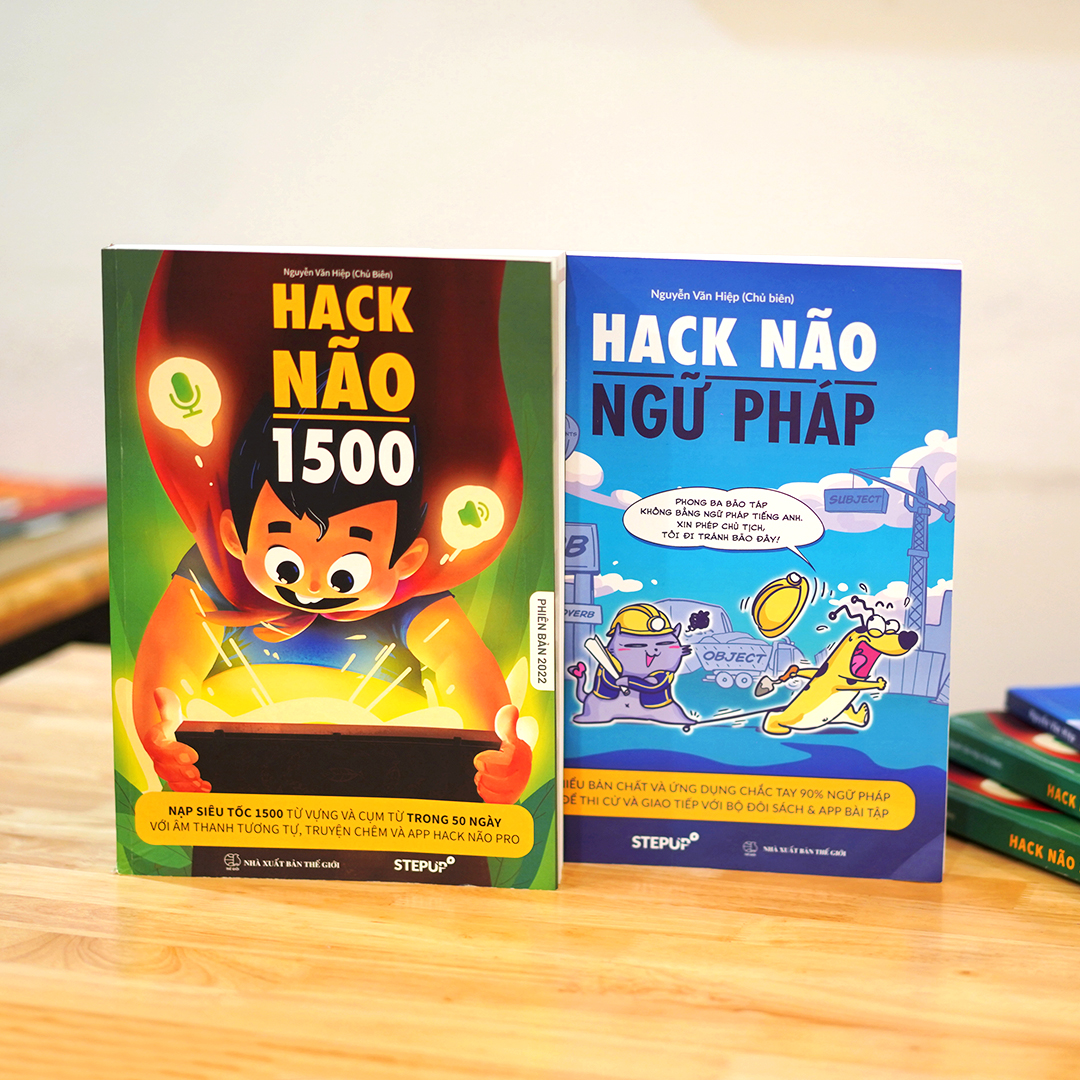 Sách - Combo 2 cuốn Hack Não 1500 phiên bản 2022 + Hack Não Ngữ Pháp - Tặng App Hack Não Pro học phát âm