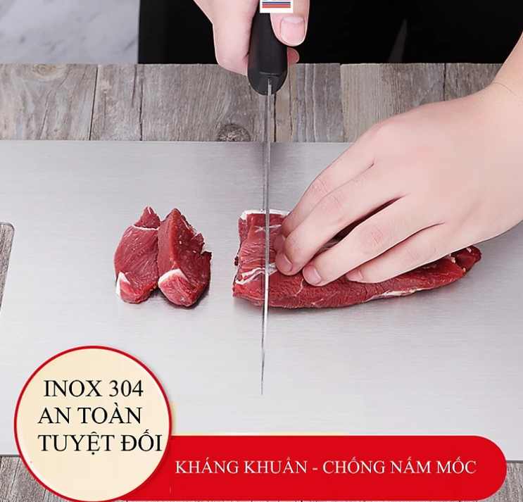 Thớt inox 304 nguyên khối kháng khuẩn hàng cao cấp, Hàng Chính Hãng