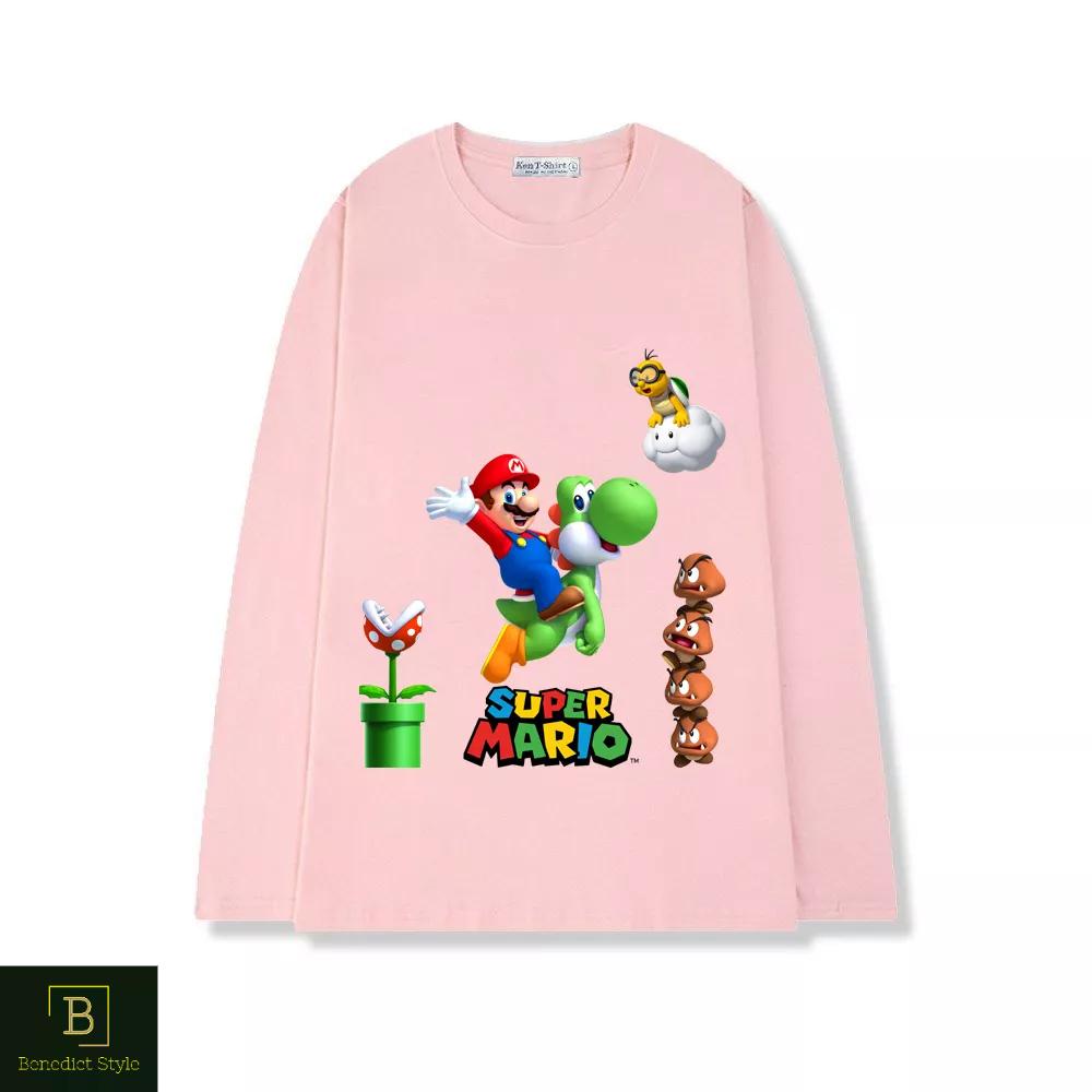 Áo thun tay dài form rộng unisex freesize nam nữ in hình Super Mario game hái nấm BND31