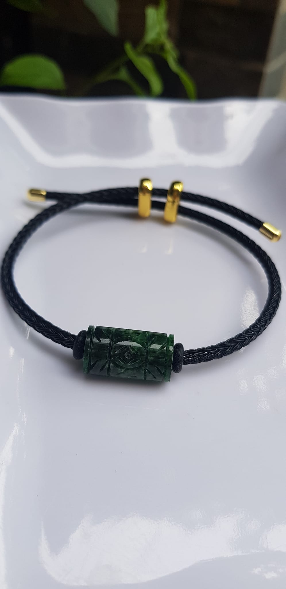 Vòng Đeo tay Mới charm Lu Thống Đồng Tiền Xanh Đậm đẹp Hạt Lu Đồng Tiền Đá cẩm thạch tự nhiên dây đen rút chỉnh theo tay tùy ý Hợp nữ mệnh Thủy mệnh Mộc hợp ạ