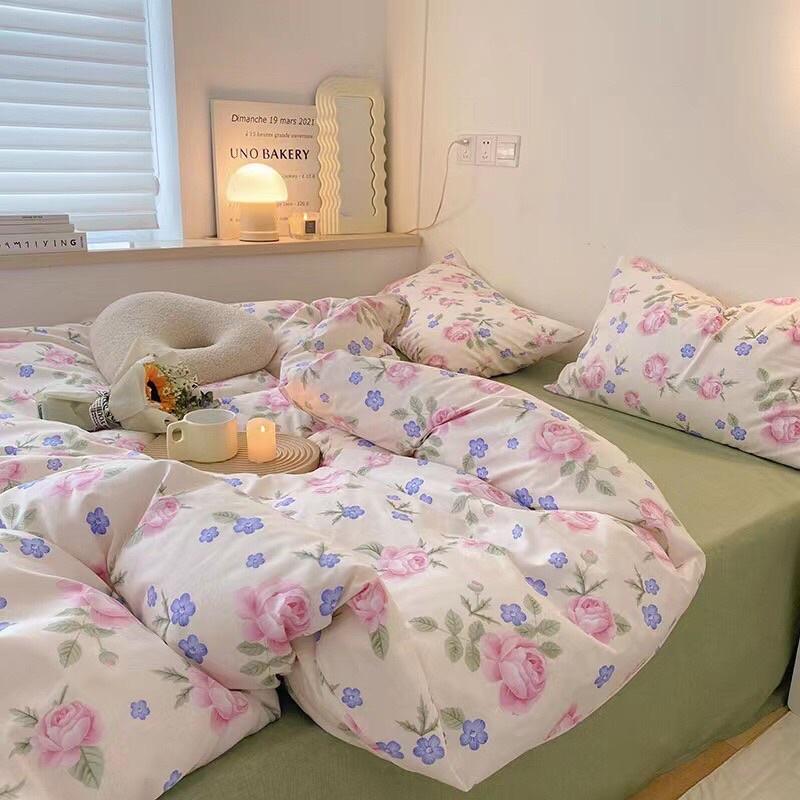 Set Cotton Living Hàng Nhập Khẩu Cao Cấp 4 Món hoa hồng