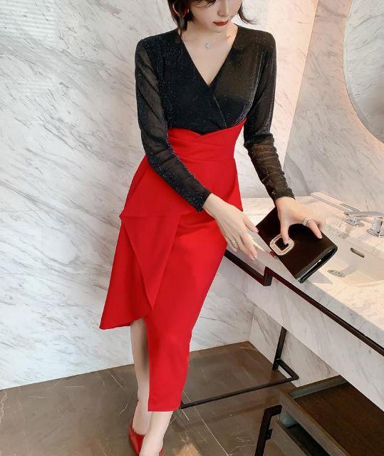 ĐẦM ÔM CỔ ĐẮP CHÉO PHỐI BÈO SANG TRỌNG