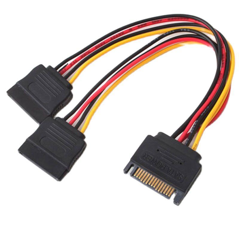 SATA II DISK DISK POWER 15PIN SATA MALE ĐẾN 2 Nữ 15Pin Công suất HDD Chất lượng cao Y 1 đến 2 Cáp mở rộng 20cm