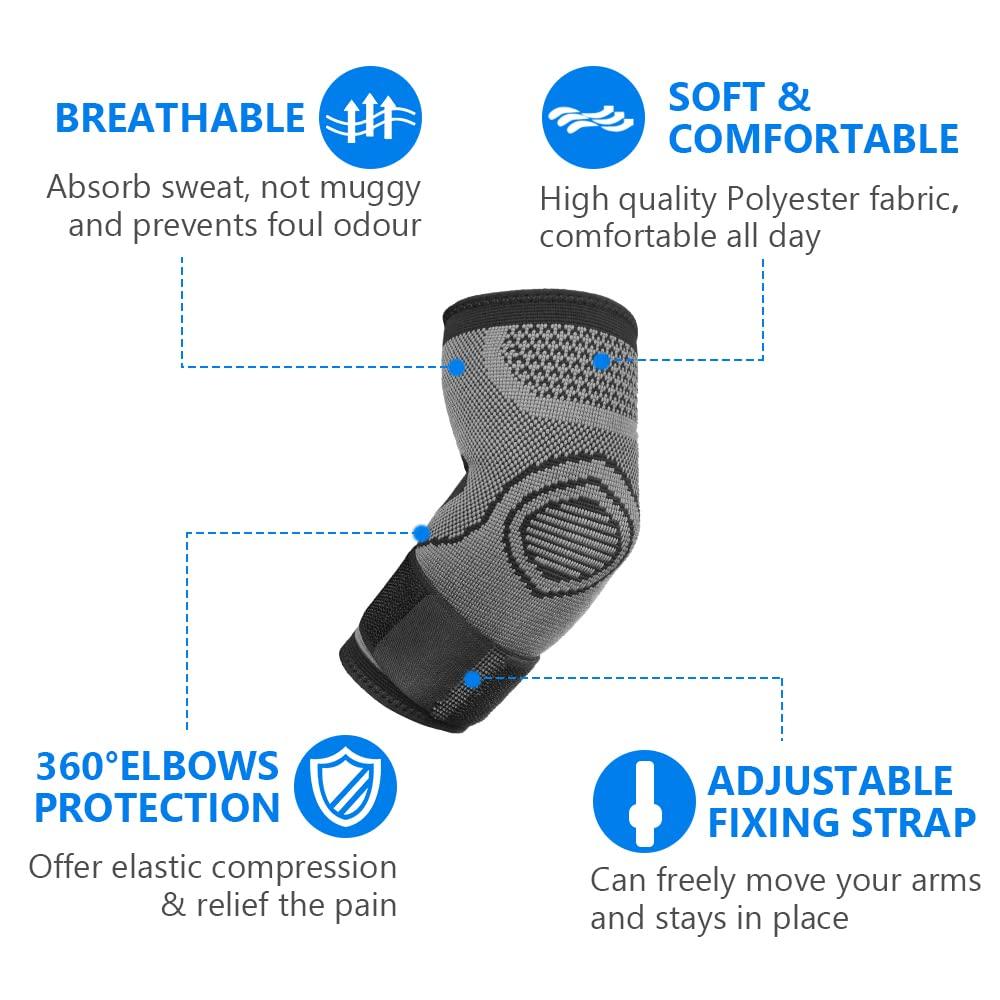Nẹp khuỷu tay viêm gân cho nam và nữ, Nẹp khuỷu tay 2 gói có dây đeo và tác dụng nén cho viêm gân, giảm đau ngăn ngừa chấn thương