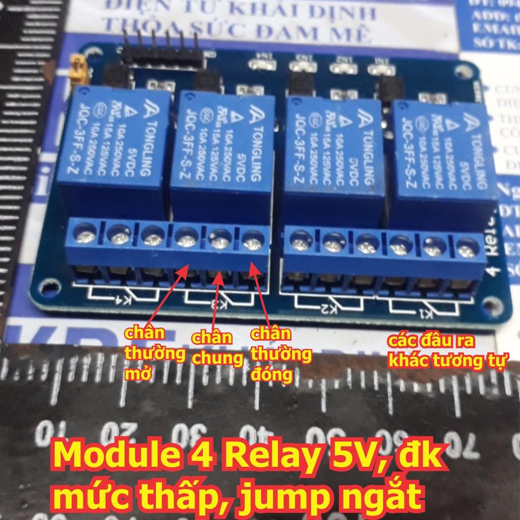 Module 4 relay điều khiển mức thấp, 5V domino out, jump ngắt hoạt động kde0310