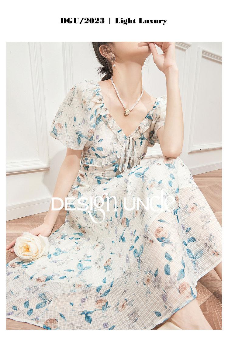 TOBE1SHOP Hiện tại giây phát trà nghỉ kiểu Pháp váy mùa hè khí chất nhỏ nhắn hoa v cổ siêu tiên tuyệt đẹp váy dài nữ