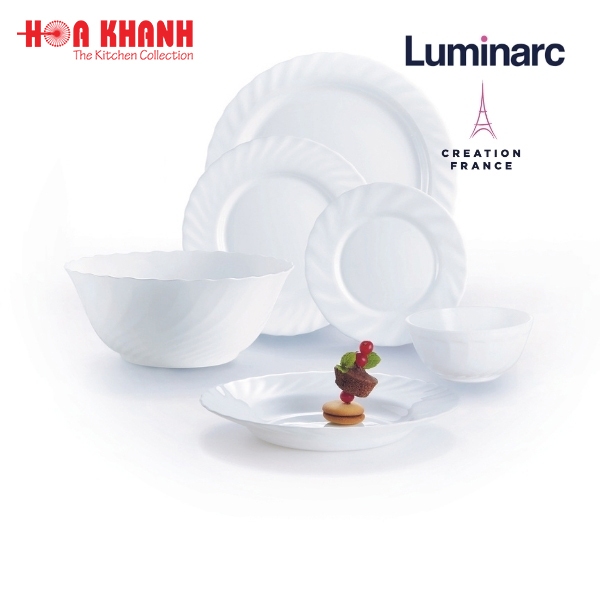 Đĩa Sâu Thủy Tinh Luminarc Diwali Trianon Trắng 23cm đựng thức ăn, cường lực, kháng vỡ - Bộ 3 đĩa - N3646