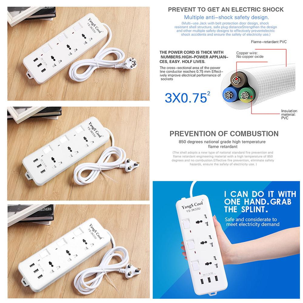 Ổ Cắm Điện Dài Đa Năng Với Cổng Usb Chuyển Mạch Riêng 250V, 10A, 3 Mét