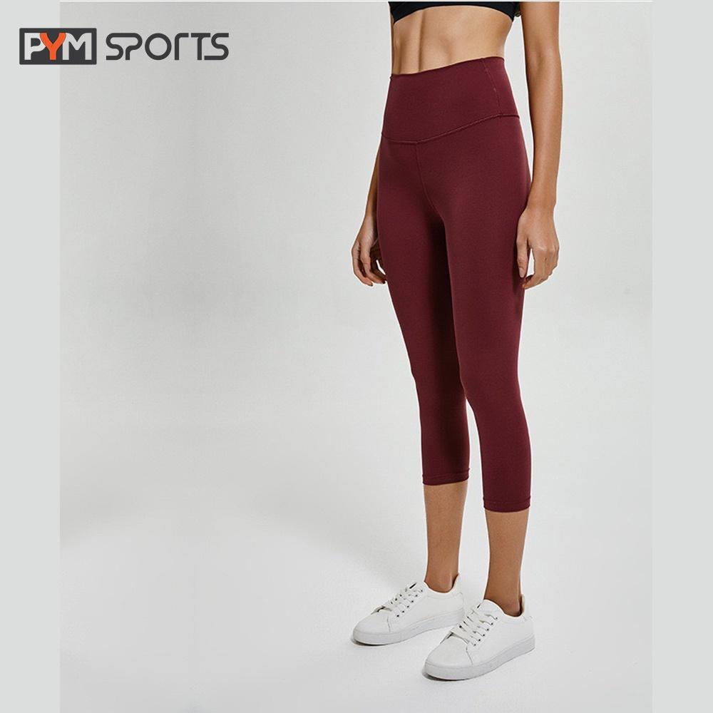 Quần legging thể thao lulu, quần tập Gym - Yoga PYMSPORT - PYML020 lửng trơn, cạp cao nâng mông