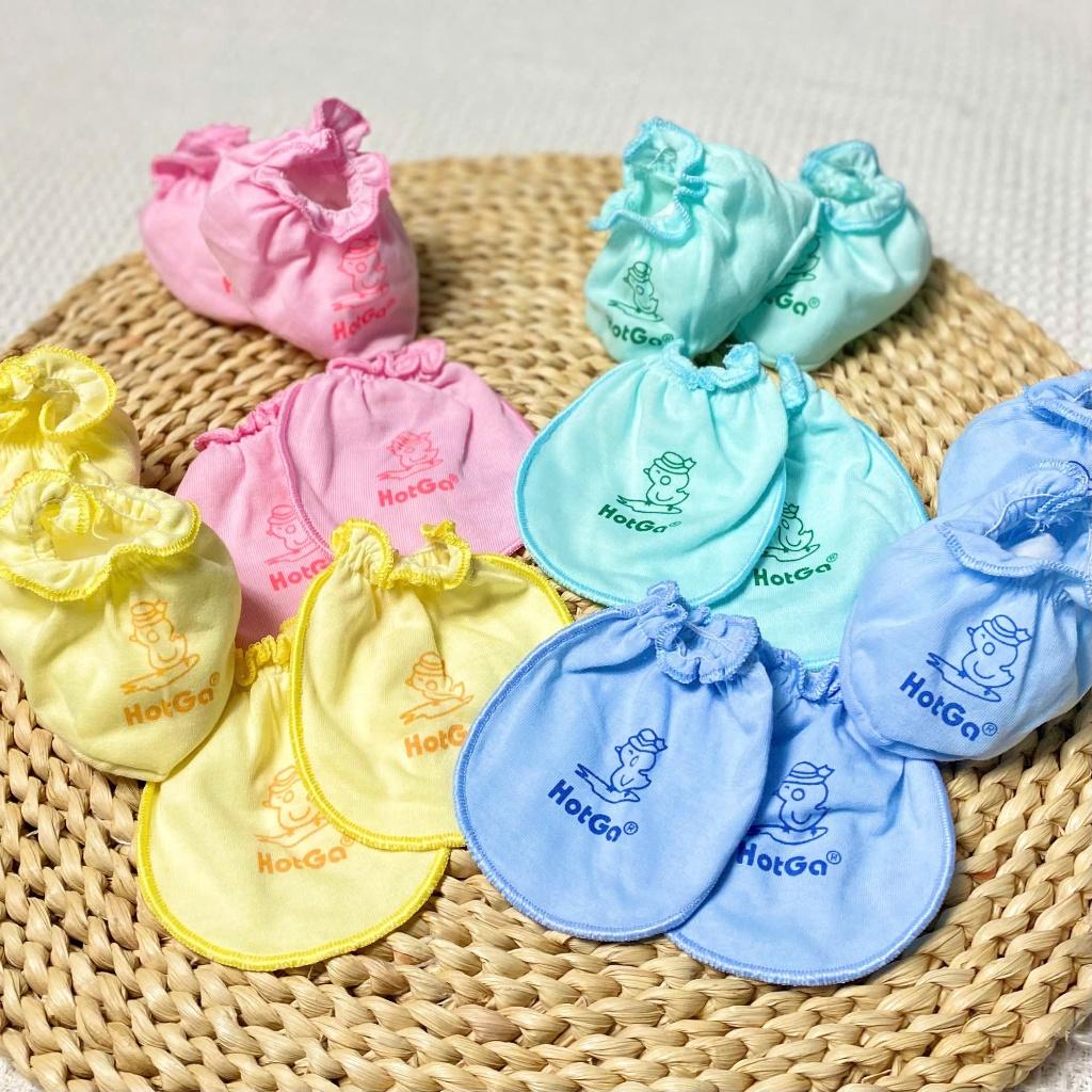 Set Bao Tay Bao Chân Sơ Sinh Cotton Viền Thun Mềm Cho Bé - HotGa - Màu Xanh Ngọc, Màu Xanh Ngọc