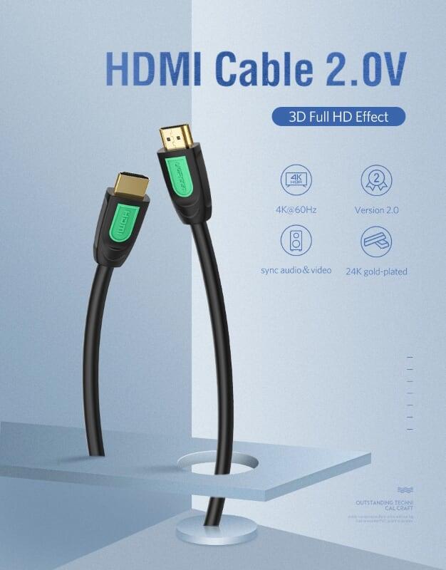Ugreen UG40461HD101TK 1.5M màu Đen Cáp tín hiệu HDMI chuẩn 1.4 hỗ trợ phân giải 4K * 2K 60hz - HÀNG CHÍNH HÃNG