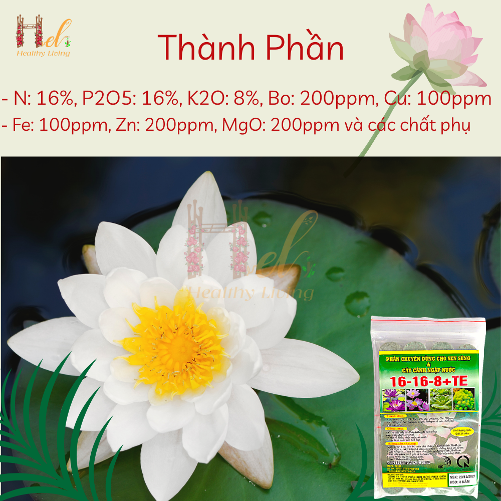 Phân Bón Hoa Sen Hoa Súng Và Cây Ngập Nước NPK 16-16-8+TE Gói 24 Viên