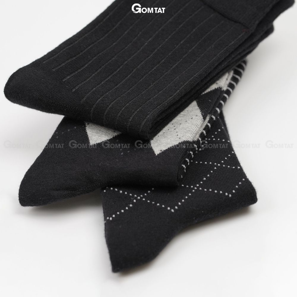 Hộp 7 đôi tất đi giày tây nam cổ cao màu đen, vớ nam công sở cao cổ, chất liệu cotton cao cấp thoáng khí - GOM-MIX10-CB7