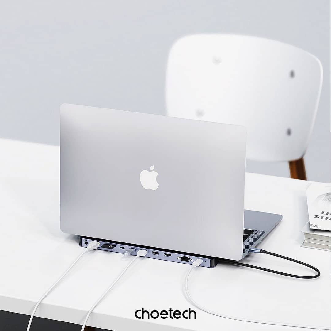 Hub chi cổng 100W PD Type-C DockSphere Pro Docking Station 11 in 1 cho Macbook/ Laptop Choetech M20 - HDMI 4K, VGA, PD 100W, RJ45 Gigabit, USB 3.0 5Gbps, SD/TF, AUX 3.5mm Vỏ nhôm, tối ưu tản nhiệt và có lớp chống trượt - Hàng nhập khẩu