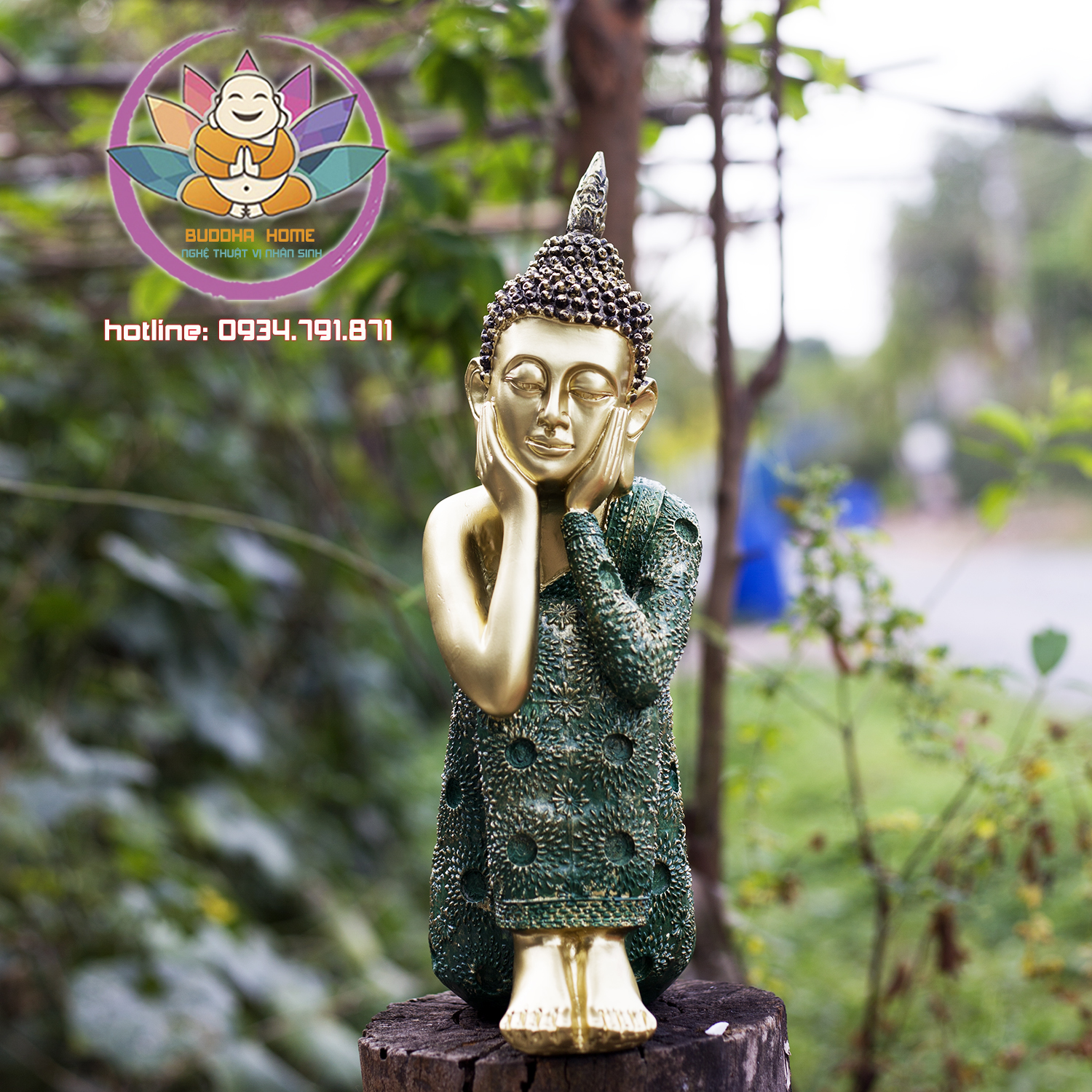 Bộ tam thế Phật An nhiên Màu xanh rêu vàng cổ, phong thủy, trang trí nhà cửa, thờ cúng