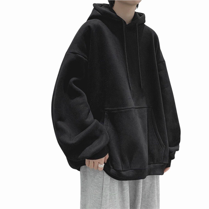 Áo hoodie basic, Áo Khoác Hoodie Trơn Có Mũ Form Rộng Tối Giản Màu Trắng