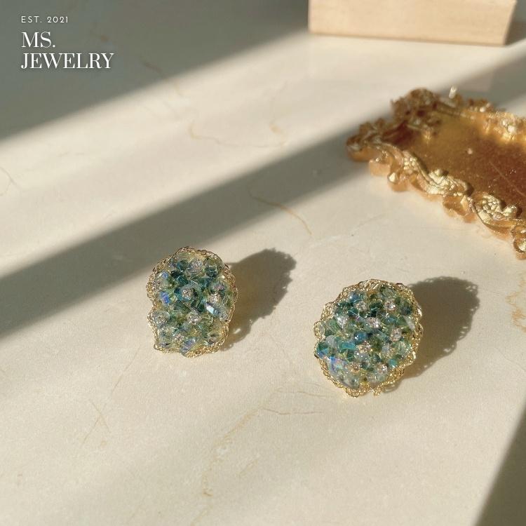 Khuyên Tai Nụ Ms Jewelry Handmade Phong Cách Hàn Quốc Sang Trọng Tông Xanh Lá U16