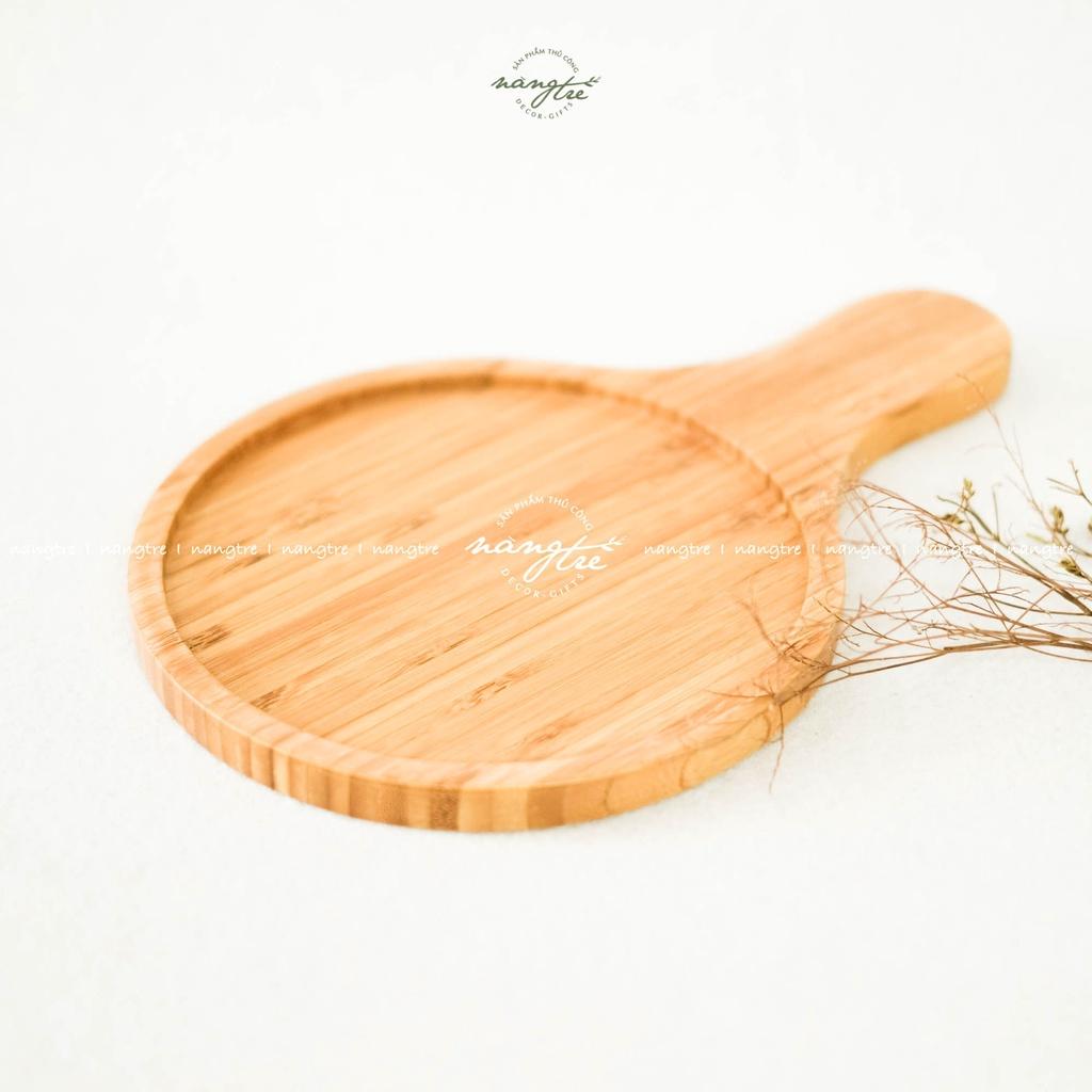 Khay gỗ tre đựng bánh pizza, khay gỗ tròn có tay cầm - wooden tray