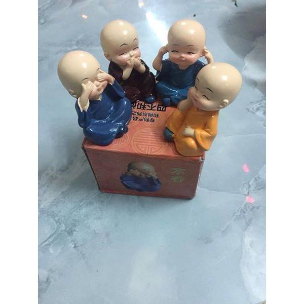 bộ tượng 4 chú tiểu giúp tĩnh tâm, trang trí bàn làm việc, ô tô