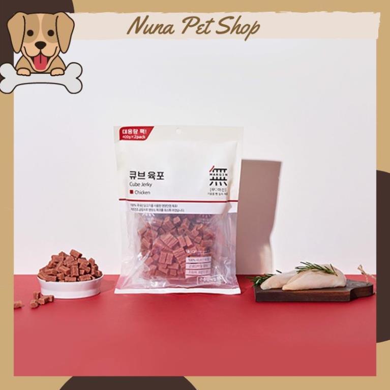 Viên thịt bò, gà và cá hồi Bowwow Cube Jerky - Snack cho chó (Gói 800g