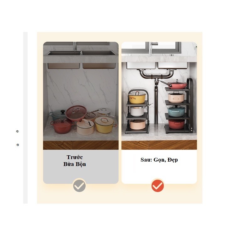 Kệ Giá Để Xoong Nồi Chảo 4 Tầng Có Thể Điều Chỉnh, Dùng Để Trên Kệ Bếp, Gầm Bếp, Góc Bếp