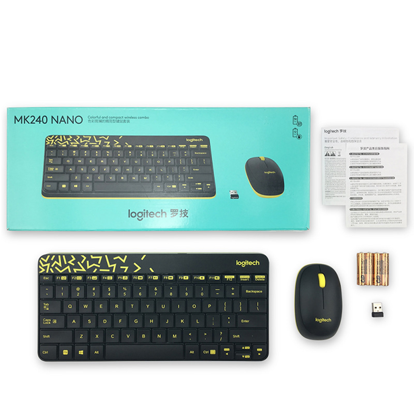 Logitech MK240 Nano Wireless Keyboard and Mouse Combo for Desktop Laptop Computer Home Office Using (White)