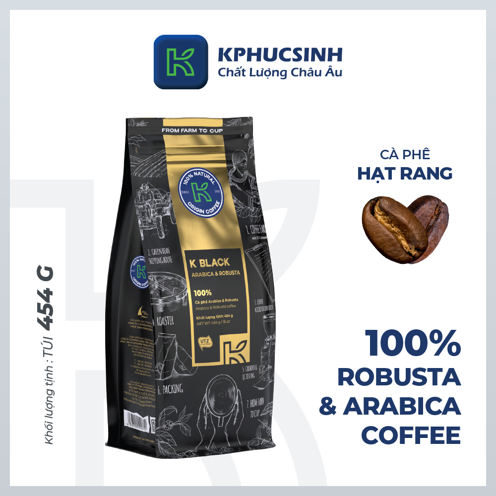 Cà phê hạt rang K Coffee 100% Robusta Arabica nguyên chất cà phê đậm vị K-Black