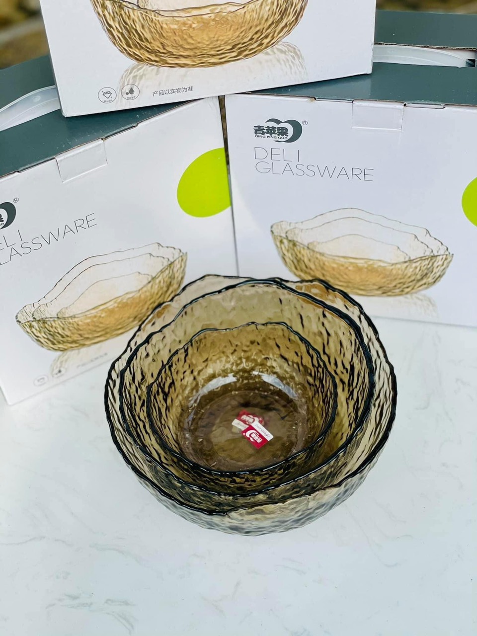 Bộ 3 bát thủy tinh màu hổ phách siêu đẹp