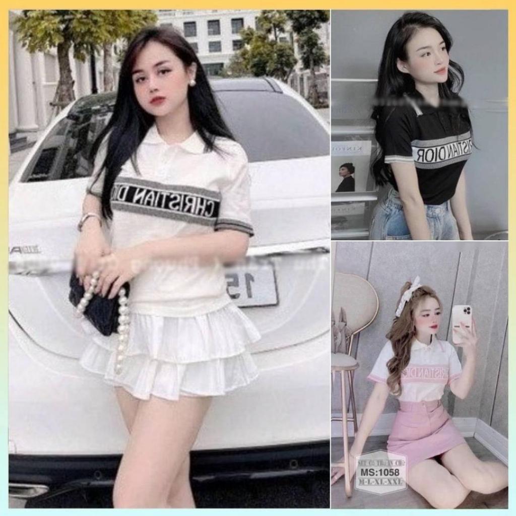 Áo len nữ Montoghi dệt kim Quảng Châu CỔ BẺ cọc tay PHỐI CHỮ NGANG thanh lịch và dễ thương