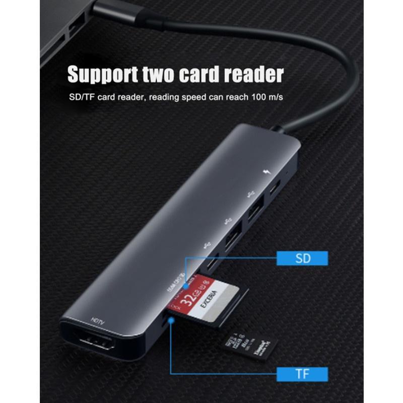 Đế Sạc 4k Tạo Cổng usb sd tf usb-c pd 3.0 de Có 7 Cổng Vào 1 Đầu Ra