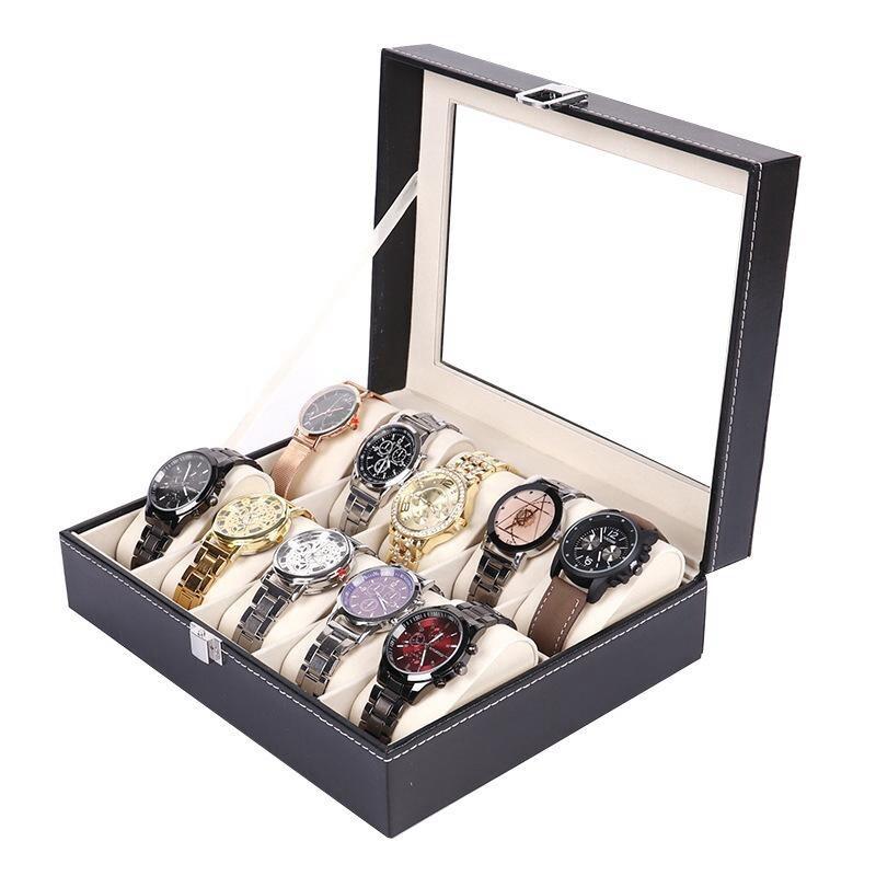 Hộp đựng đồng hồ, Hộp trưng bày 12 chiếc đồng hồ bọc da đen sang trọng