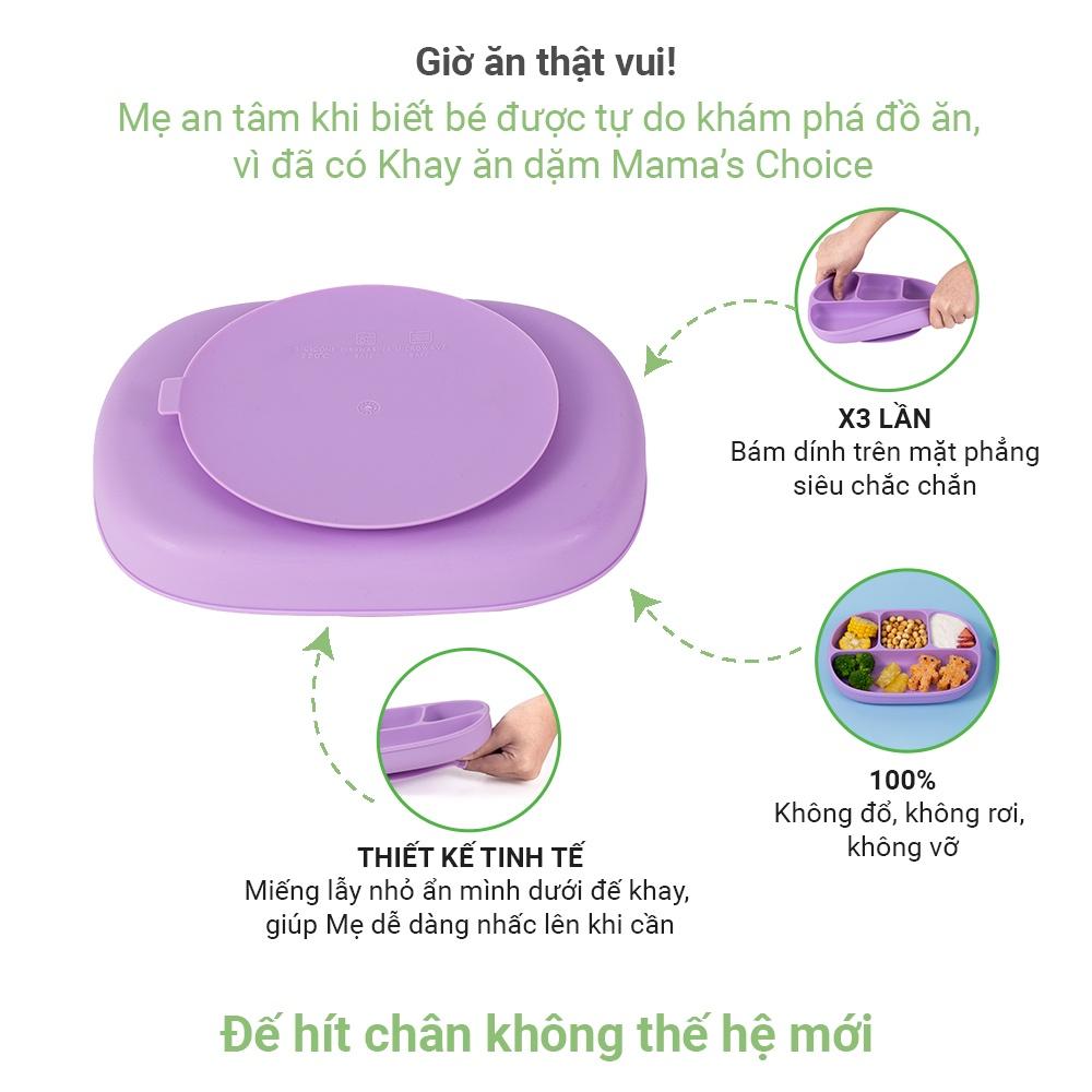 Khay Ăn Dặm Silicone Mama's Choice 2023, Giúp Bé Ăn Dặm Dễ Dàng Với Thiết Kế Đặc Biệt Đế Hít Chống Trượt Đổ và Nắp Đậy