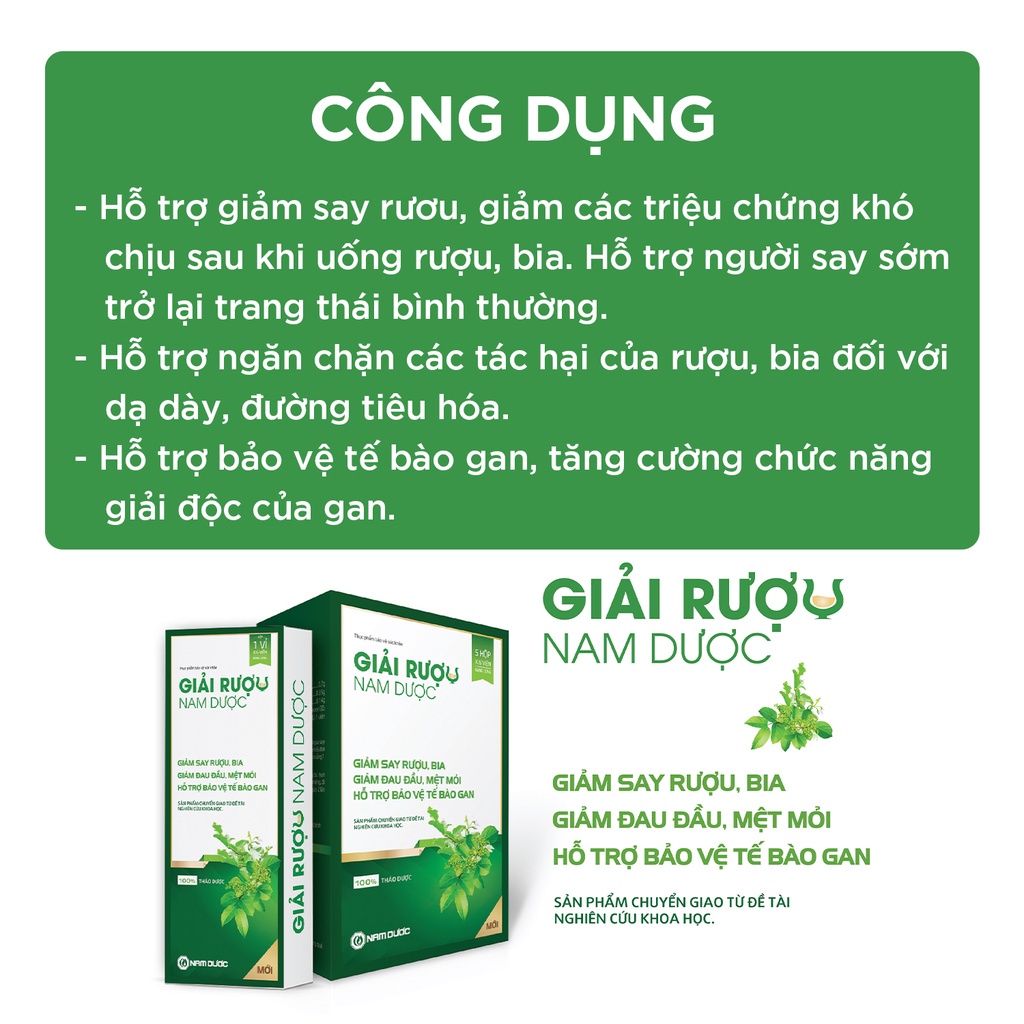 Giải Rượu Nam Dược - Hỗ Trợ Giảm Say, Giảm Các Triệu Chứng Khó Chịu Sau Khi Uống Đồ Uống Có Cồn