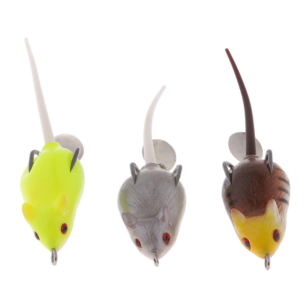 3pcs Long Tail Mouse Fishing Lures 3D Artificial Rat Lures Weedless Lures Mice Baits for Bass, Perch, Snakehead