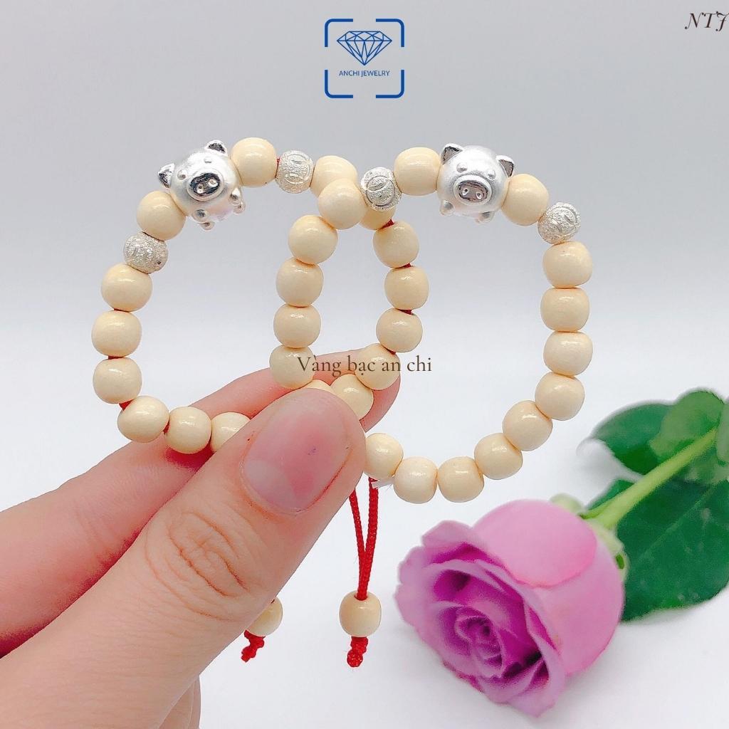 Vòng dâu tằm cho bé sơ sinh, người lớn mix bi và charm 12 con giáp bạc - tùy chọn theo tuổi của bé, trang sức Anchi